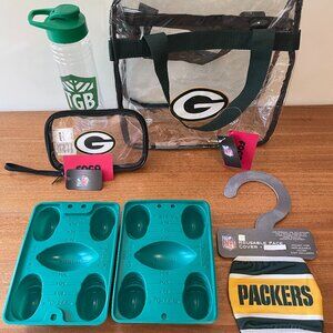 NWT GB Packers football gameday gear-clear stadium cases Jello molds, face mask